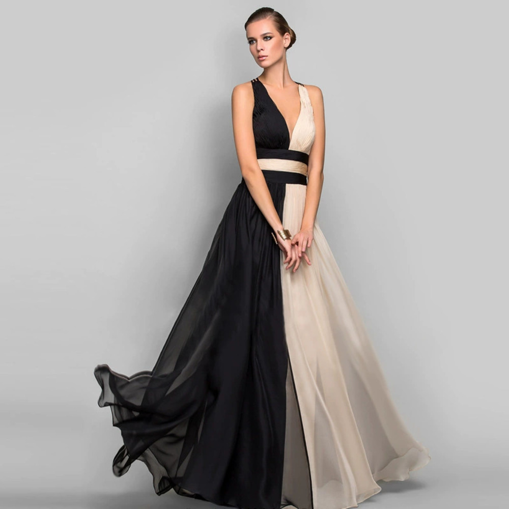 ZARA Sexy Sleeveless Contrast Color Block Slim Fit Maxi Dress